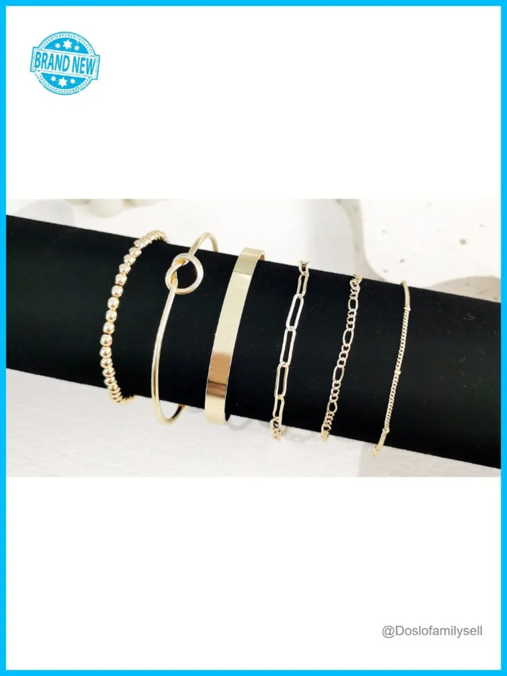 6-Piece Gold Plated Bracelet Set Stackable Bangle Cuff Link Chain